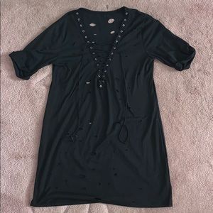 Black distressed lace up shirt